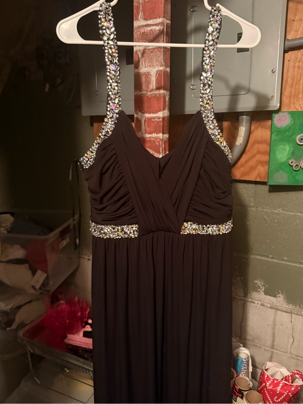 City Triangles Black Prom Dress with Jeweled Straps